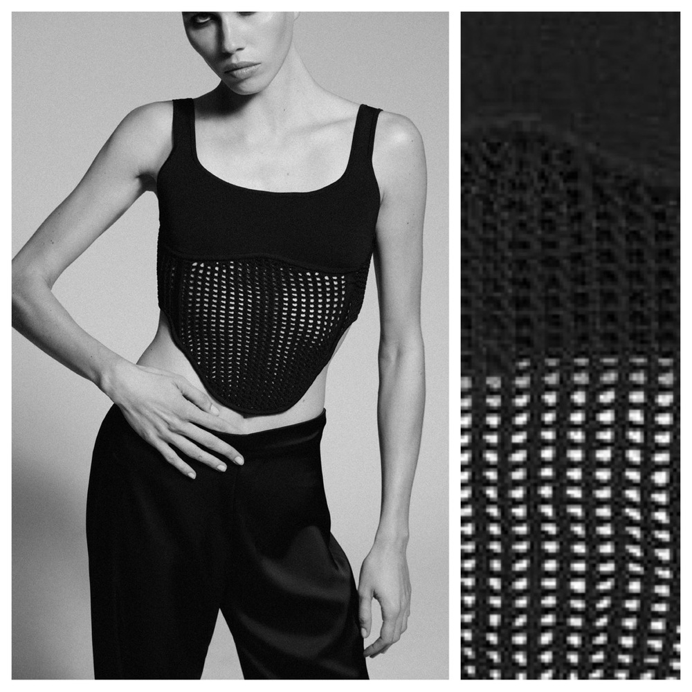 NWT. Zara Black Combined Knitted Jersey Corset Top. Size S.